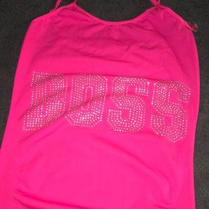 Pink “boss” jeweled tank top